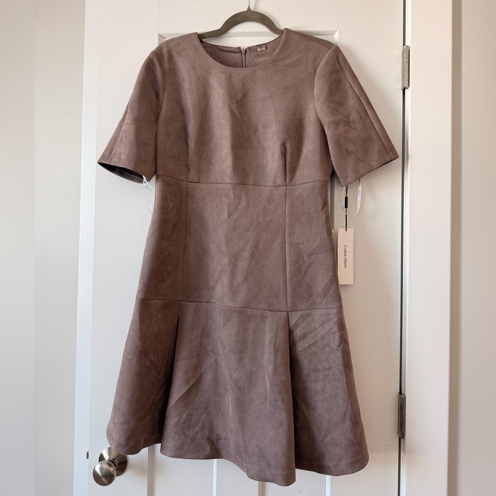 Calvin Klein Brown A-Line Suede Midi Dress